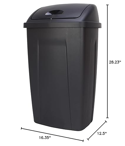 13 Gallon Trash Can, Plastic Swing Top Kitchen Garbage Trash Can, Black - Image 3