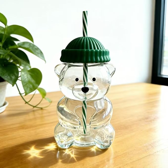Glass Bear Cup,Bear Cup with Straw - Image 2