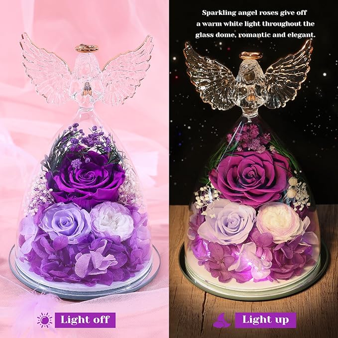 FIACO Valentines Day Gifts for Mom Women Birthday Preserved Rose in Glass Angel - Image 3